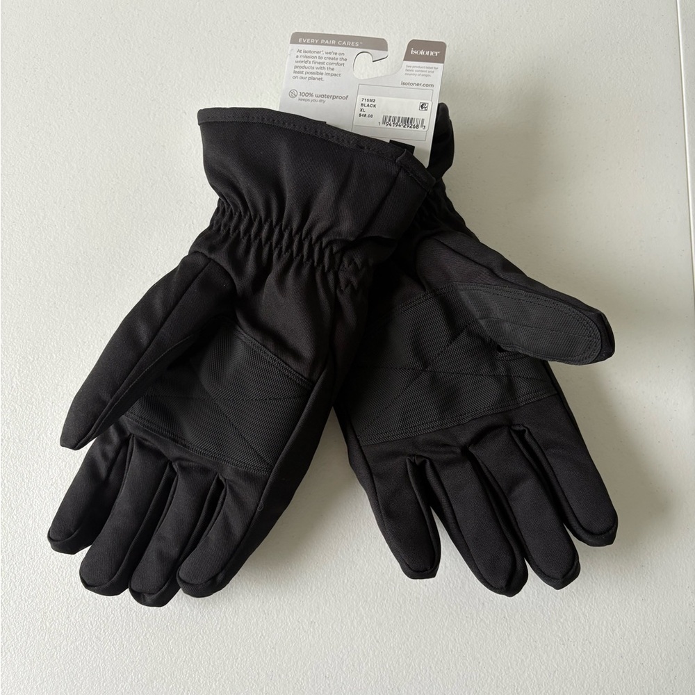 Isotoner Men's XL Waterproof Gloves Winter Alaska Cruise Black‎